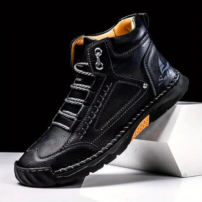 Men's Comfortable Handmade Leather Boots – Waterproof, Arch Support, Pressure Relief, Spacious Toe Box Outdoor Leather Shoes