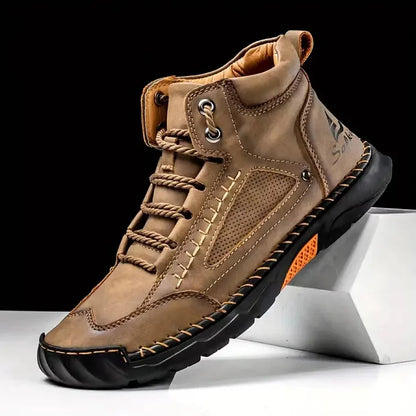 Men's Comfortable Handmade Leather Boots – Waterproof, Arch Support, Pressure Relief, Spacious Toe Box Outdoor Leather Shoes
