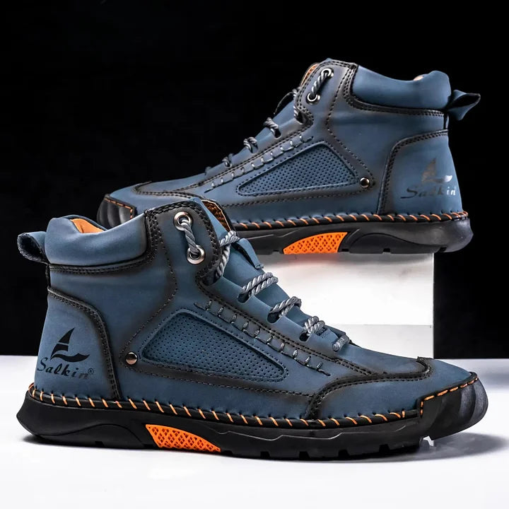 Men's Comfortable Handmade Leather Boots – Waterproof, Arch Support, Pressure Relief, Spacious Toe Box Outdoor Leather Shoes