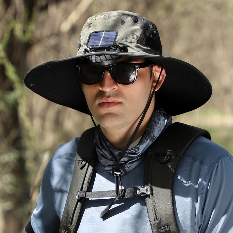 🔥Father's Day Sale- Wide Brim Solar Fan Outdoor Fishing Hat-Solar & USB Charging