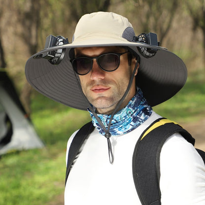 🔥Father's Day Sale- Wide Brim Solar Fan Outdoor Fishing Hat-Solar & USB Charging