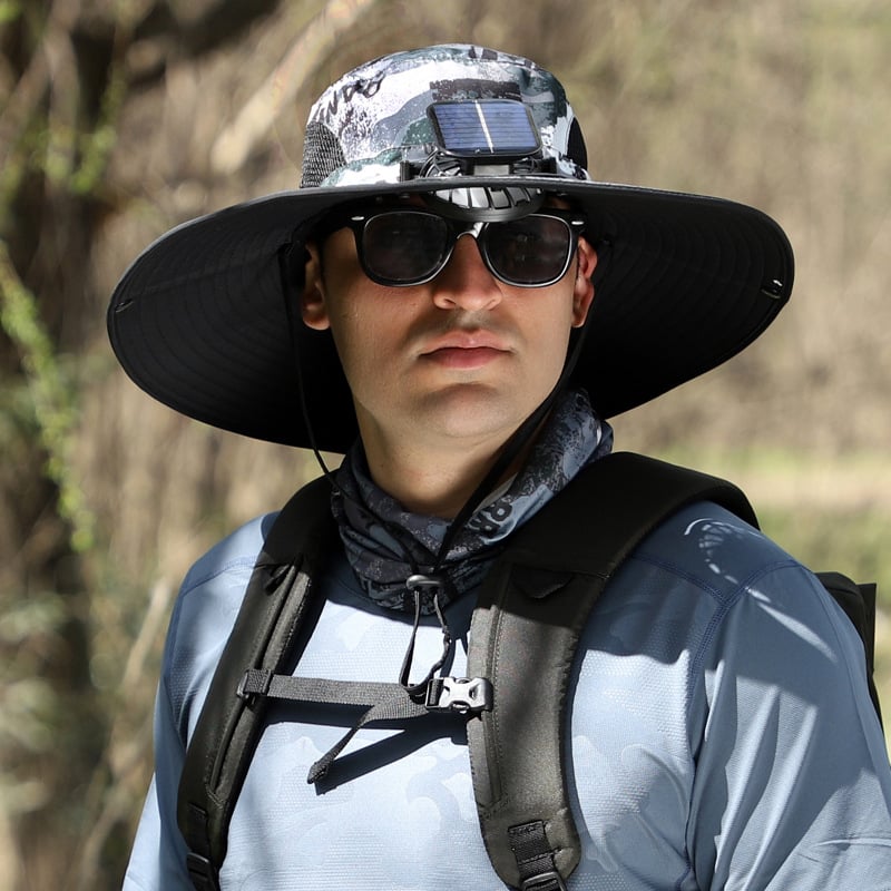 🔥Father's Day Sale- Wide Brim Solar Fan Outdoor Fishing Hat-Solar & USB Charging