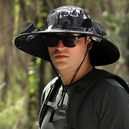 🔥Father's Day Sale- Wide Brim Solar Fan Outdoor Fishing Hat-Solar & USB Charging