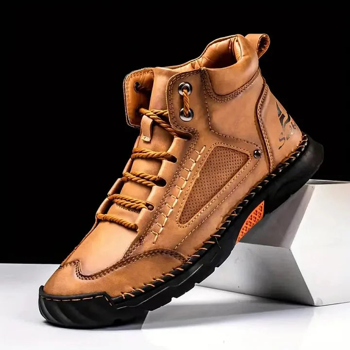 Men's Comfortable Handmade Leather Boots – Waterproof, Arch Support, Pressure Relief, Spacious Toe Box Outdoor Leather Shoes