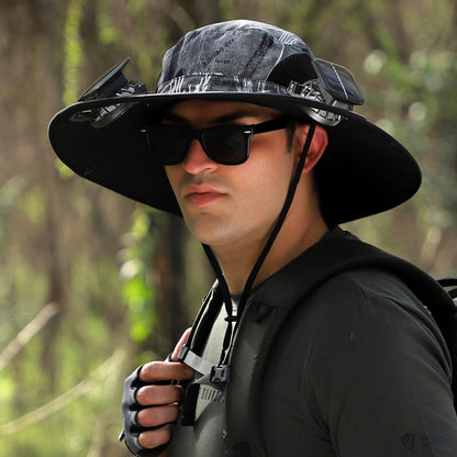 🔥Father's Day Sale- Wide Brim Solar Fan Outdoor Fishing Hat-Solar & USB Charging